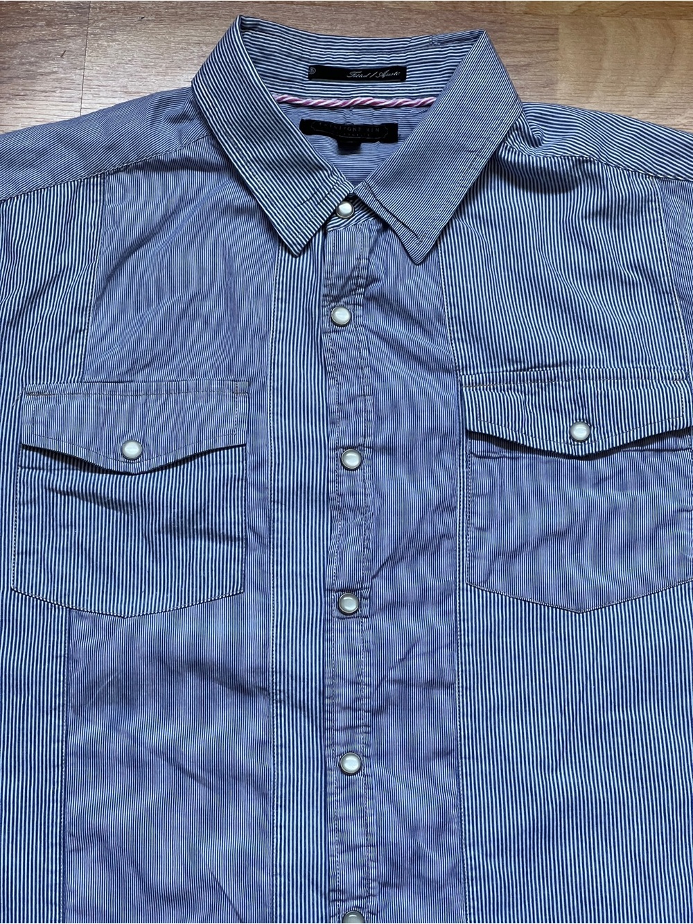 Forever 21 Men's Blue Striped Button-Down Shirt w Pearl Snaps Chest Pockets s XL